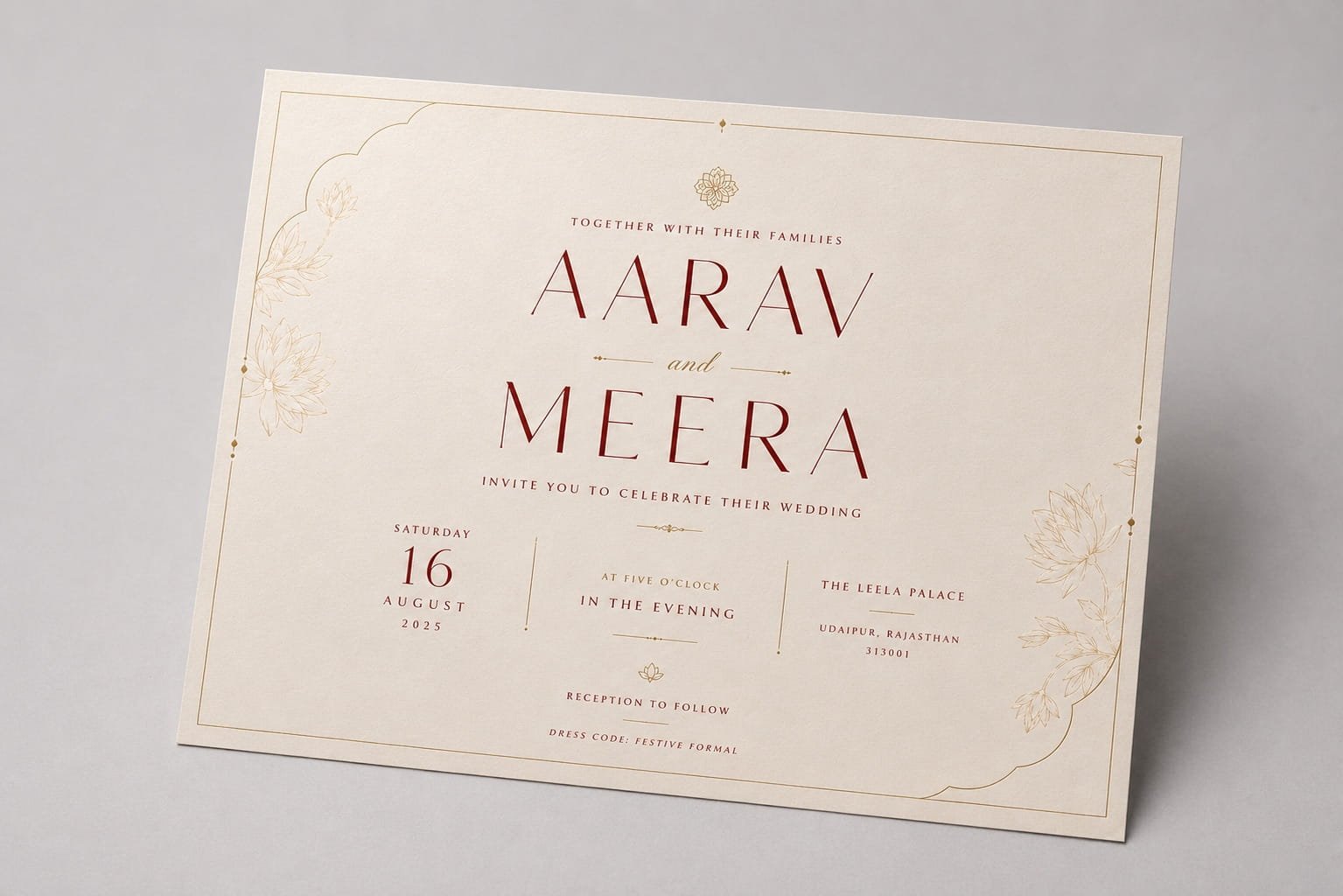 Luxury wedding invitation design for an Indian wedding