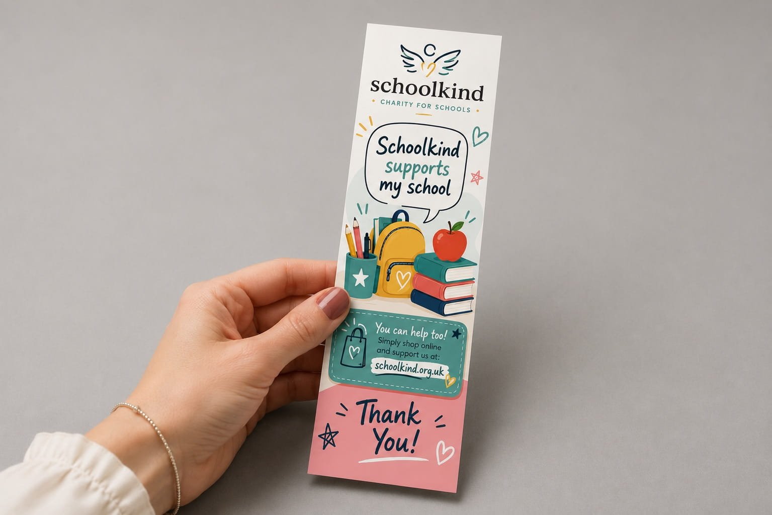 Custom printed bookmark for schools and charities