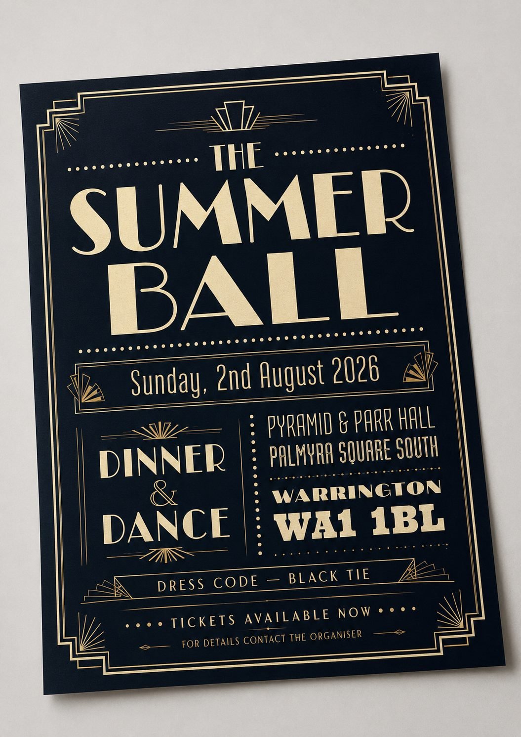 Poster design example for events & parties — art deco summer ball dinner and dance poster