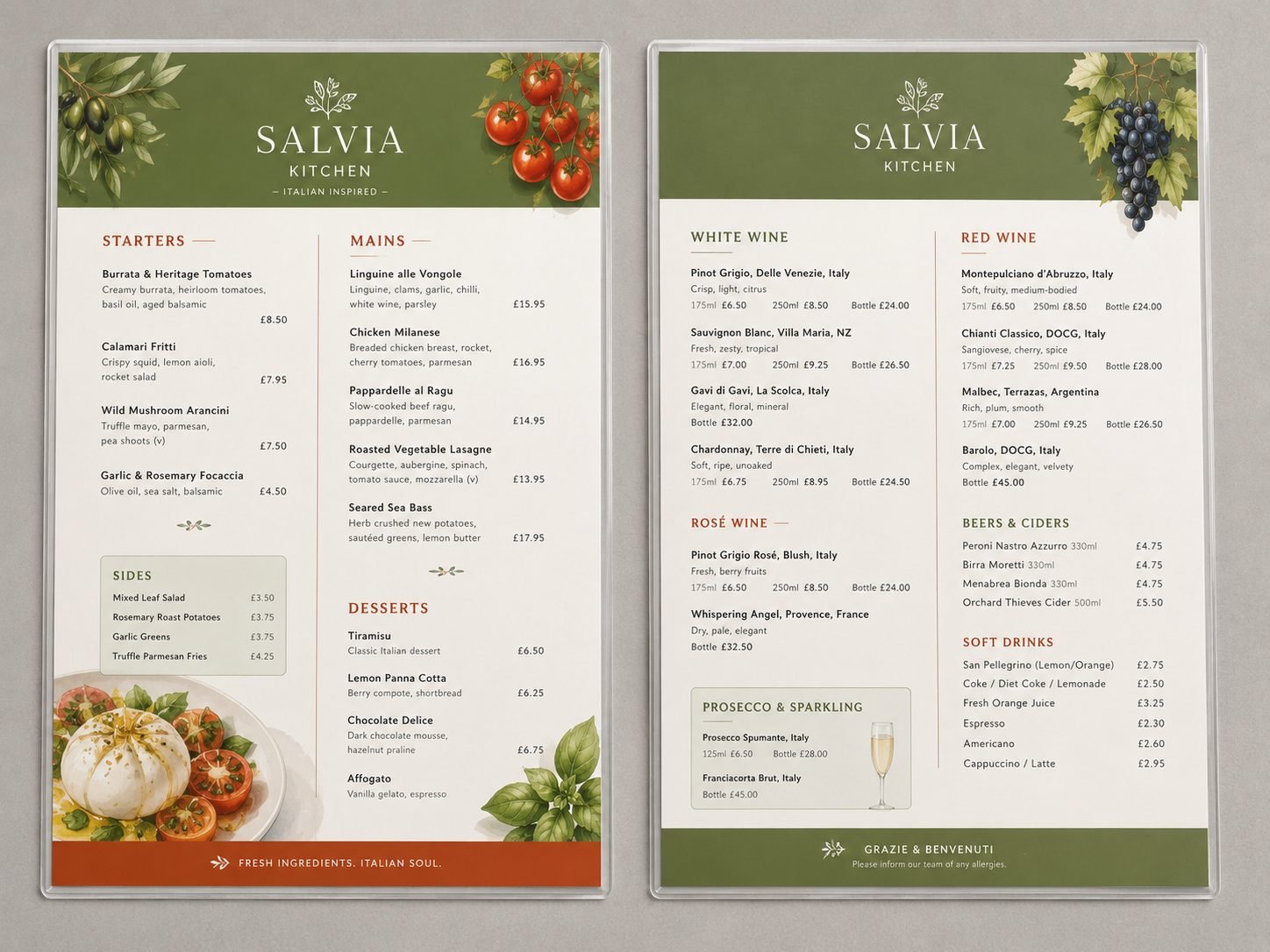 Menu Design design example for Hotels & Spas