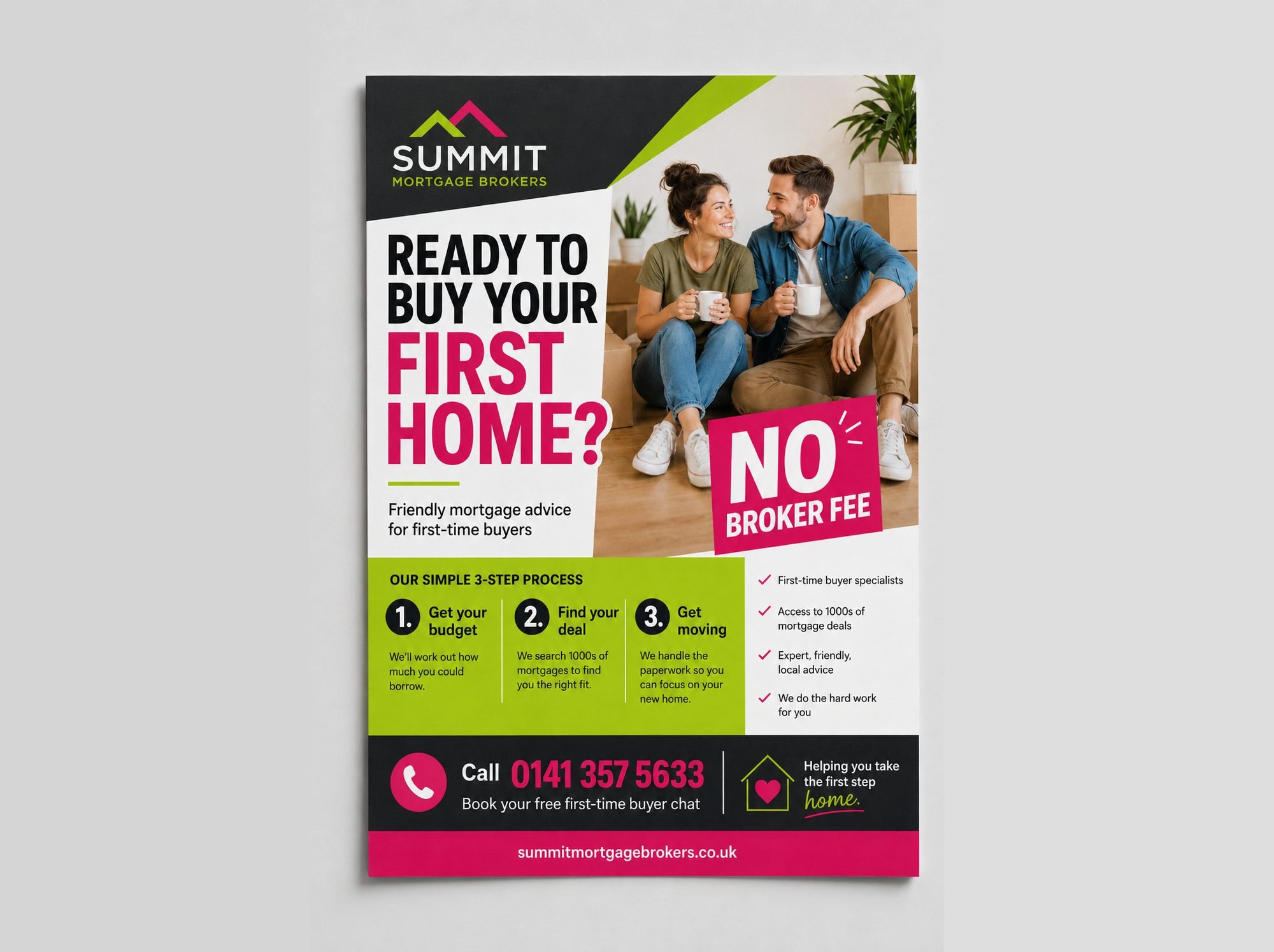 Flyer design example for property & finance — mortgage broker first home buyer flyer