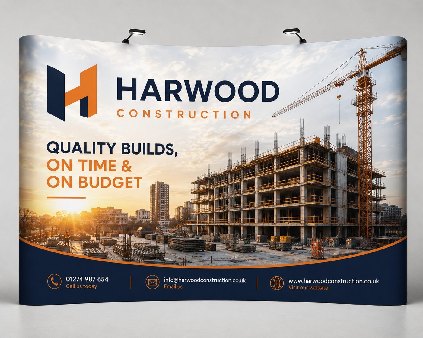 Pop-up stand design example for trades & services — construction exhibition pop-up stand