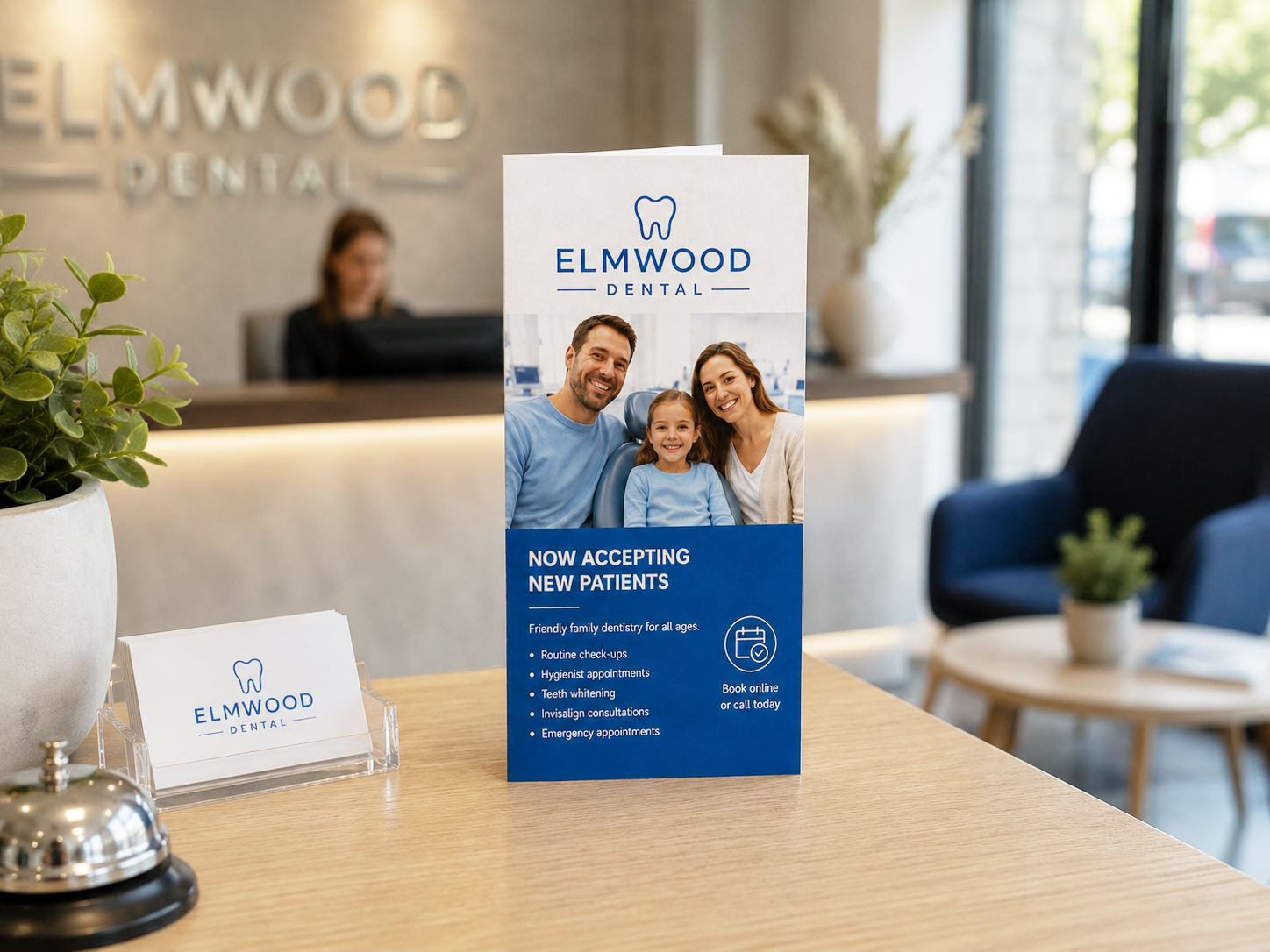 A4 folded dental leaflet in a clinic reception
