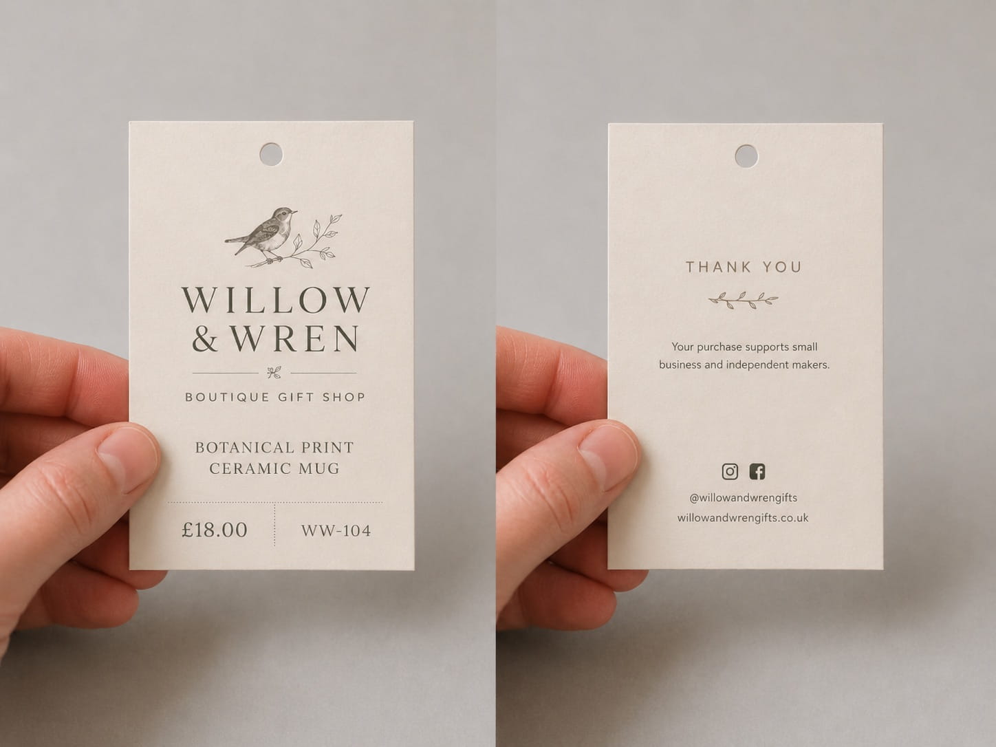 Swing tags front and back with punched hole